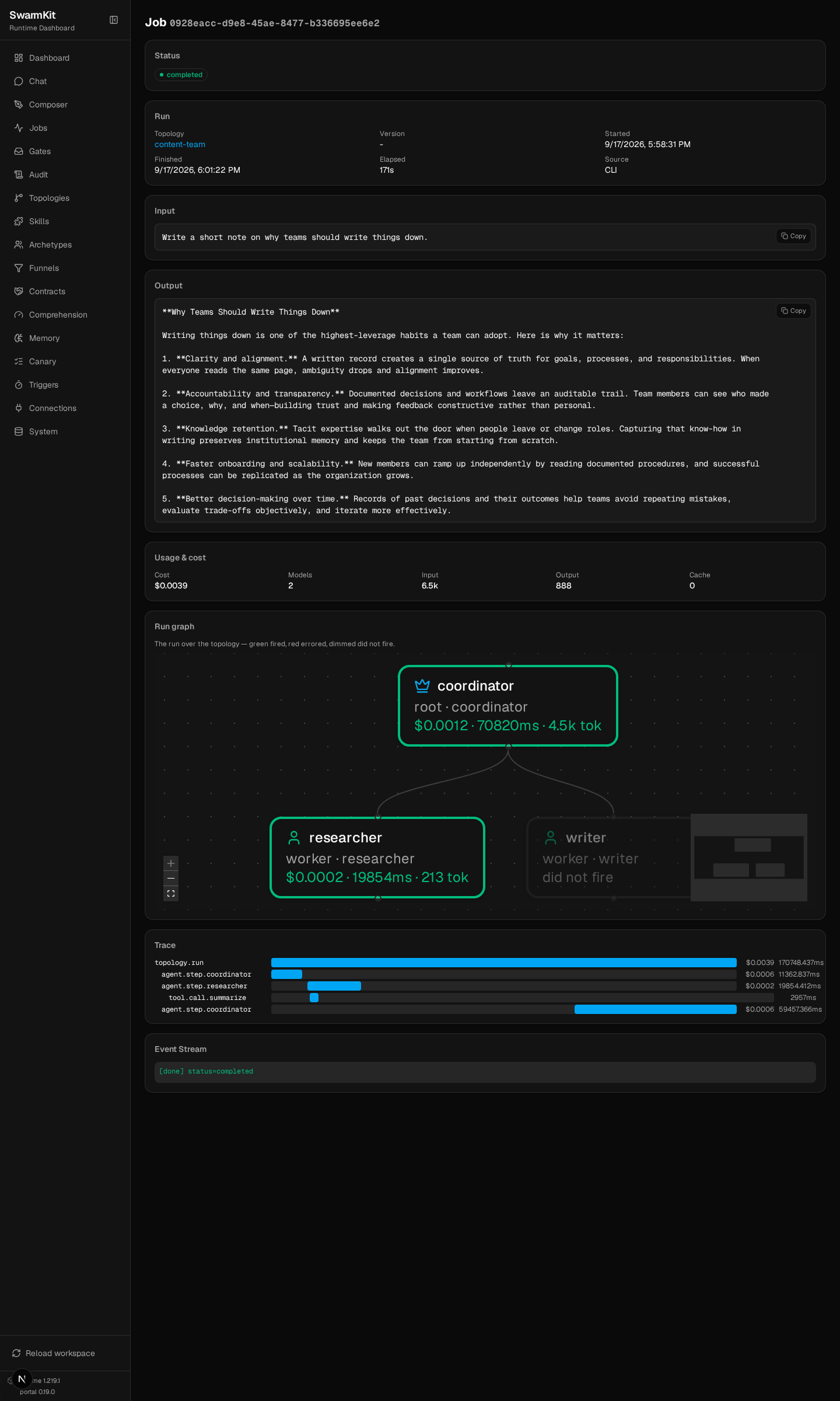 A run's job page